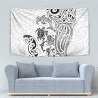 New Zealand Sea Animals with Maori Tribal Tattoo Tapestry White Color