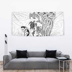 New Zealand Sea Animals with Maori Tribal Tattoo Tapestry White Color