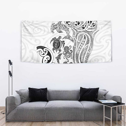 New Zealand Sea Animals with Maori Tribal Tattoo Tapestry White Color