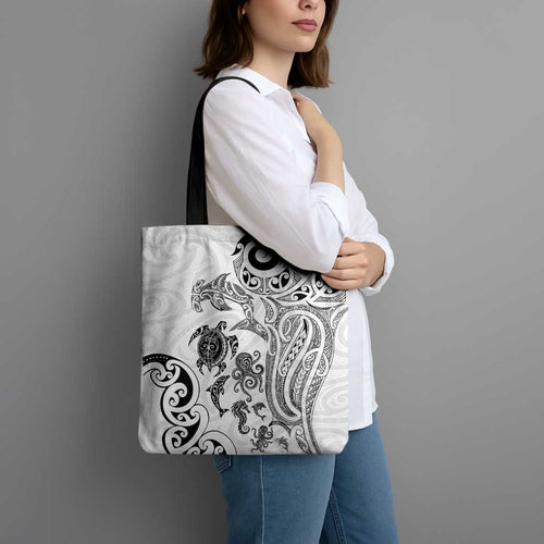 New Zealand Sea Animals with Maori Tribal Tattoo Tote Bag White Color