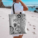 New Zealand Sea Animals with Maori Tribal Tattoo Tote Bag White Color