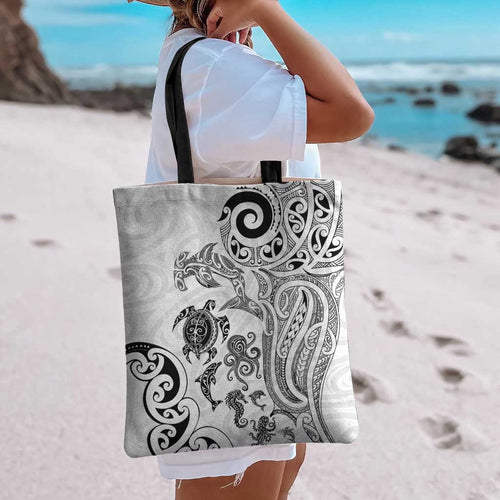 New Zealand Sea Animals with Maori Tribal Tattoo Tote Bag White Color