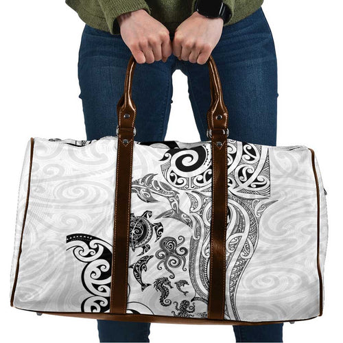 New Zealand Sea Animals with Maori Tribal Tattoo Travel Bag White Color