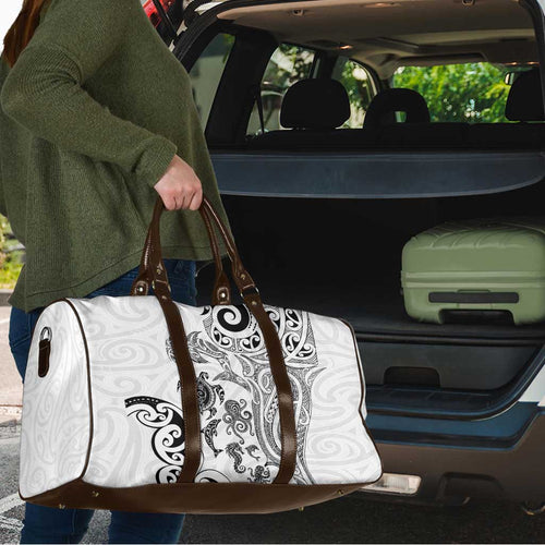 New Zealand Sea Animals with Maori Tribal Tattoo Travel Bag White Color