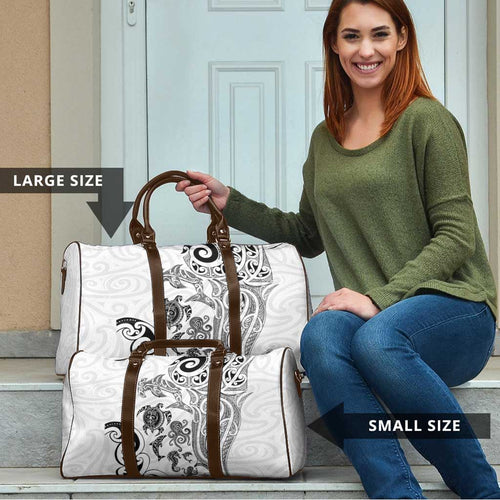 New Zealand Sea Animals with Maori Tribal Tattoo Travel Bag White Color