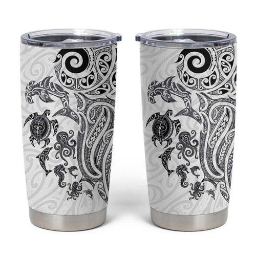 New Zealand Sea Animals with Maori Tribal Tattoo Tumbler Cup White Color
