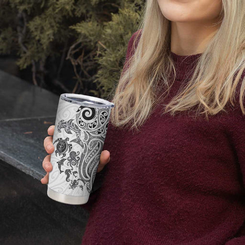 New Zealand Sea Animals with Maori Tribal Tattoo Tumbler Cup White Color