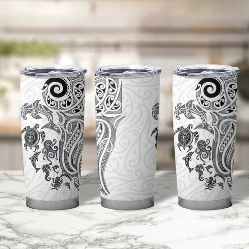 New Zealand Sea Animals with Maori Tribal Tattoo Tumbler Cup White Color