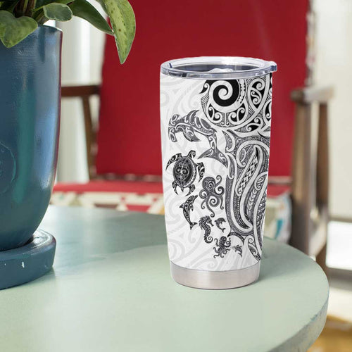 New Zealand Sea Animals with Maori Tribal Tattoo Tumbler Cup White Color