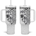 New Zealand Sea Animals with Maori Tribal Tattoo Tumbler With Handle White Color