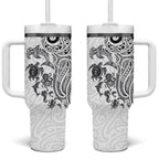 New Zealand Sea Animals with Maori Tribal Tattoo Tumbler With Handle White Color
