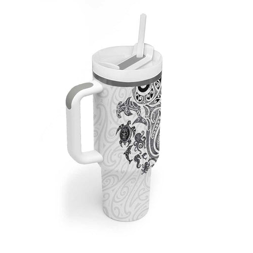 New Zealand Sea Animals with Maori Tribal Tattoo Tumbler With Handle White Color