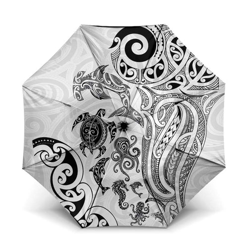 New Zealand Sea Animals with Maori Tribal Tattoo Umbrella White Color