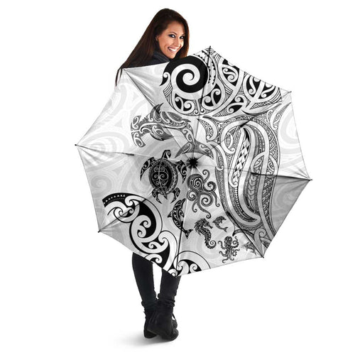 New Zealand Sea Animals with Maori Tribal Tattoo Umbrella White Color