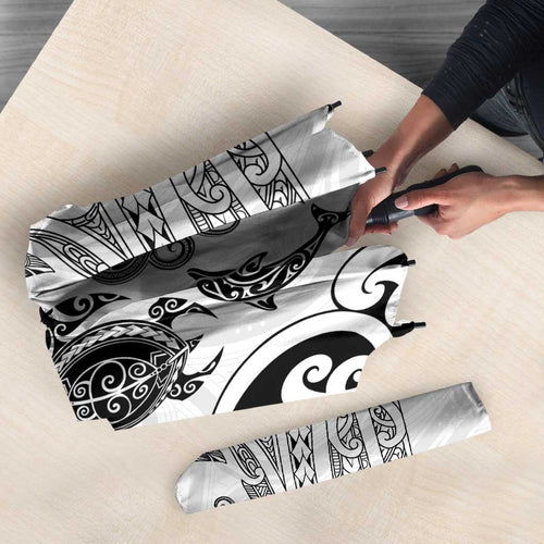 New Zealand Sea Animals with Maori Tribal Tattoo Umbrella White Color