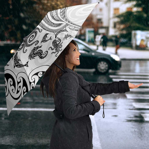 New Zealand Sea Animals with Maori Tribal Tattoo Umbrella White Color