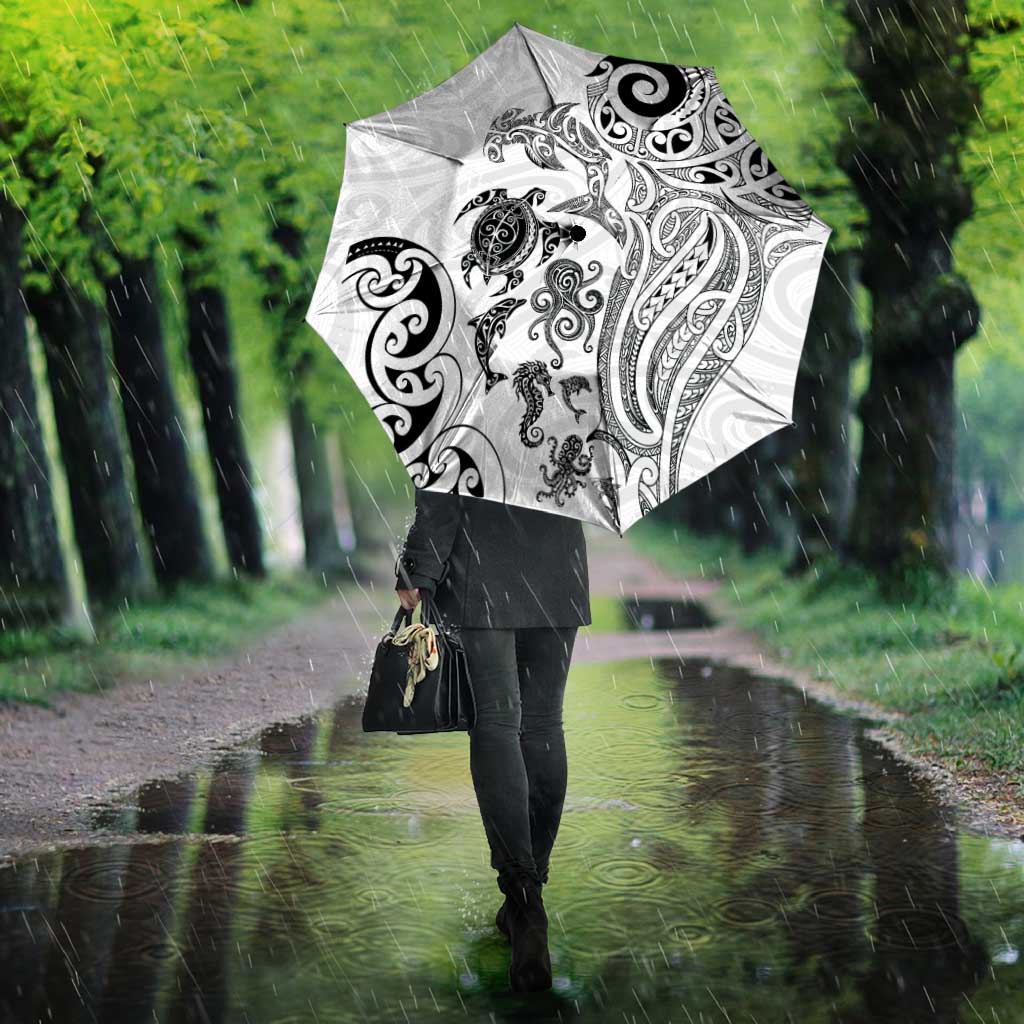 New Zealand Sea Animals with Maori Tribal Tattoo Umbrella White Color