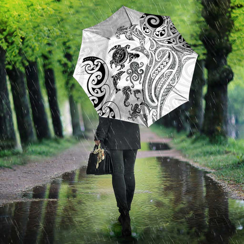 New Zealand Sea Animals with Maori Tribal Tattoo Umbrella White Color