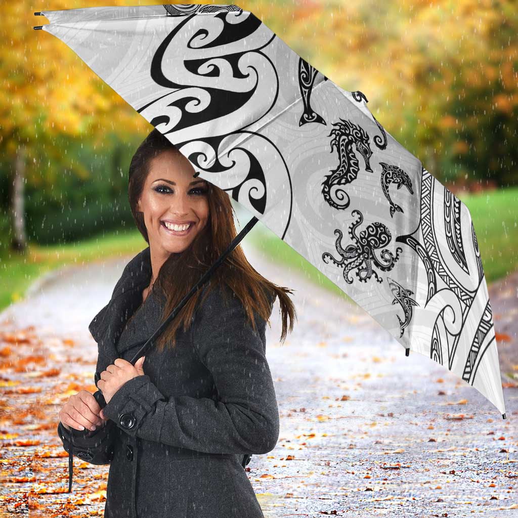 New Zealand Sea Animals with Maori Tribal Tattoo Umbrella White Color