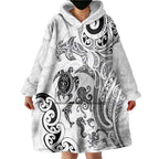 New Zealand Sea Animals with Maori Tribal Tattoo Wearable Blanket Hoodie White Color
