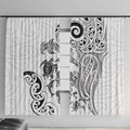New Zealand Sea Animals with Maori Tribal Tattoo Window Curtain White Color
