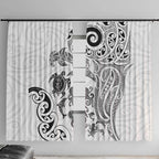 New Zealand Sea Animals with Maori Tribal Tattoo Window Curtain White Color