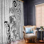 New Zealand Sea Animals with Maori Tribal Tattoo Window Curtain White Color