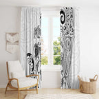 New Zealand Sea Animals with Maori Tribal Tattoo Window Curtain White Color