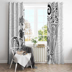 New Zealand Sea Animals with Maori Tribal Tattoo Window Curtain White Color
