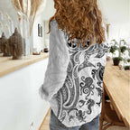 New Zealand Sea Animals with Maori Tribal Tattoo Women Casual Shirt White Color