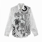 New Zealand Sea Animals with Maori Tribal Tattoo Women Casual Shirt White Color