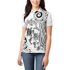New Zealand Sea Animals with Maori Tribal Tattoo Women Polo Shirt White Color