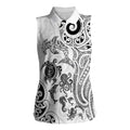 New Zealand Sea Animals with Maori Tribal Tattoo Women Sleeveless Polo Shirt White Color