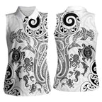 New Zealand Sea Animals with Maori Tribal Tattoo Women Sleeveless Polo Shirt White Color