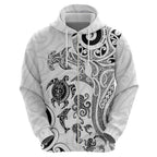 New Zealand Sea Animals with Maori Tribal Tattoo Zip Hoodie White Color