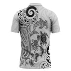 New Zealand Sea Animals with Maori Tribal Tattoo Zipper Polo Shirt White Color