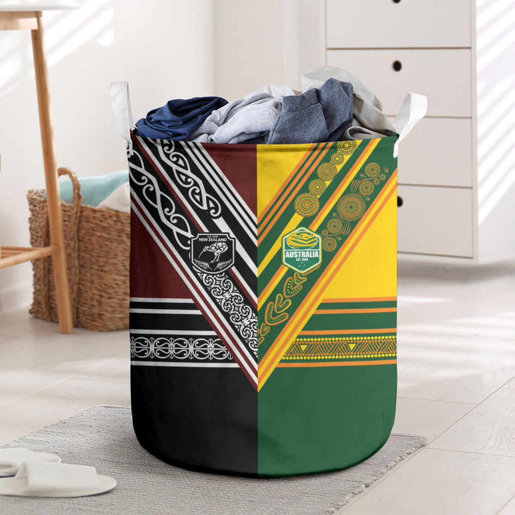 Rugby New Zealand and Australia Laundry Basket Burgundy Koru Geometric with Aboriginal Chevron Sport Style