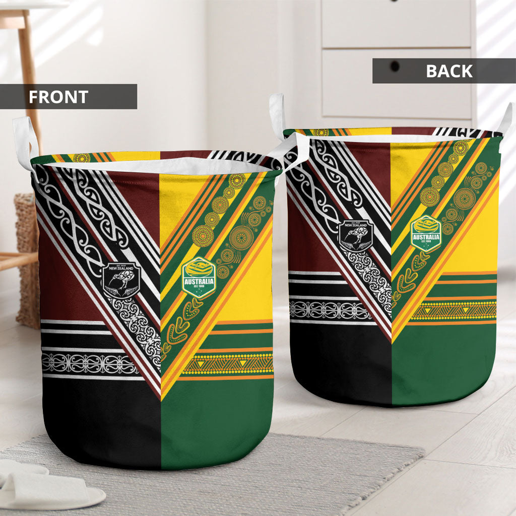 Rugby New Zealand and Australia Laundry Basket Burgundy Koru Geometric with Aboriginal Chevron Sport Style