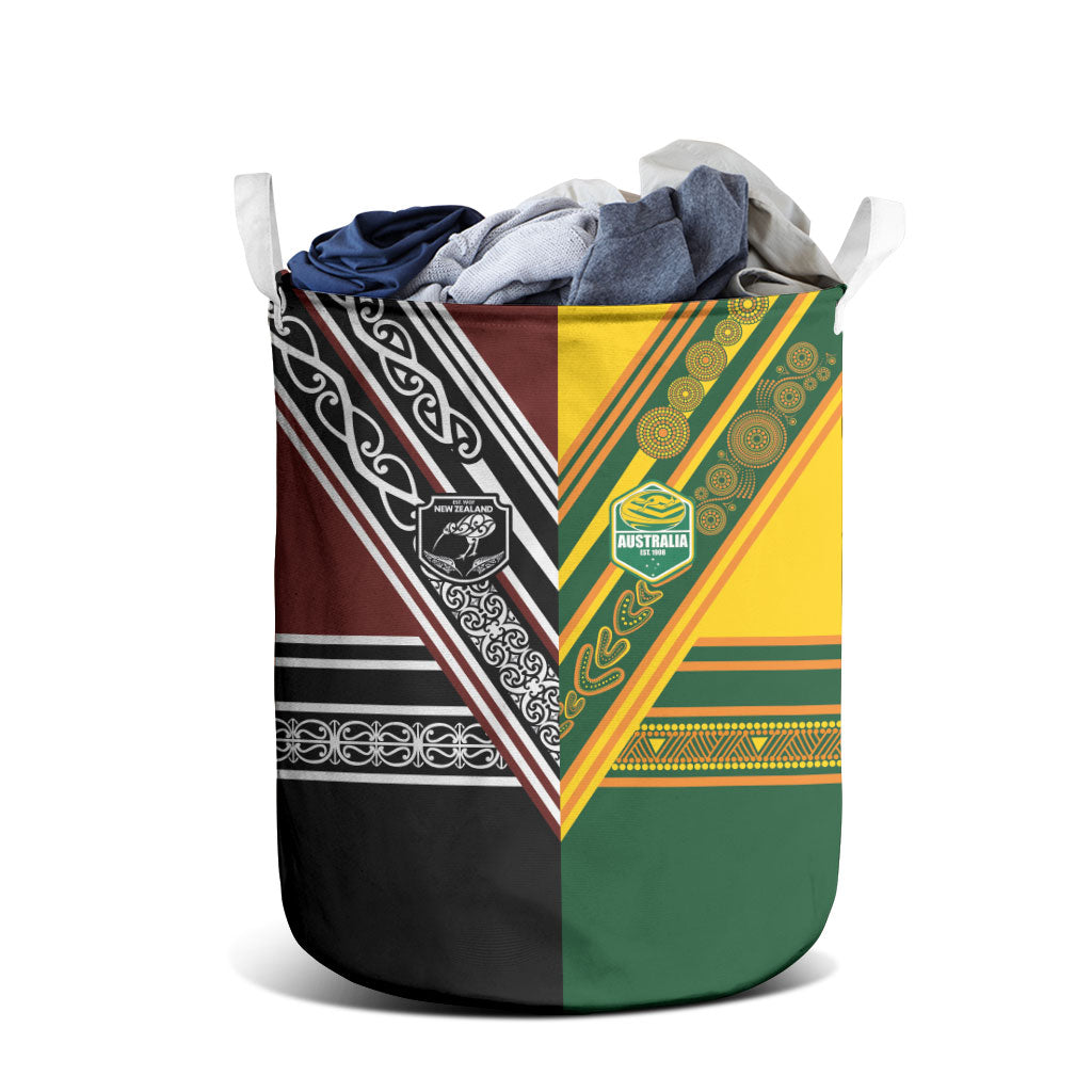Rugby New Zealand and Australia Laundry Basket Burgundy Koru Geometric with Aboriginal Chevron Sport Style