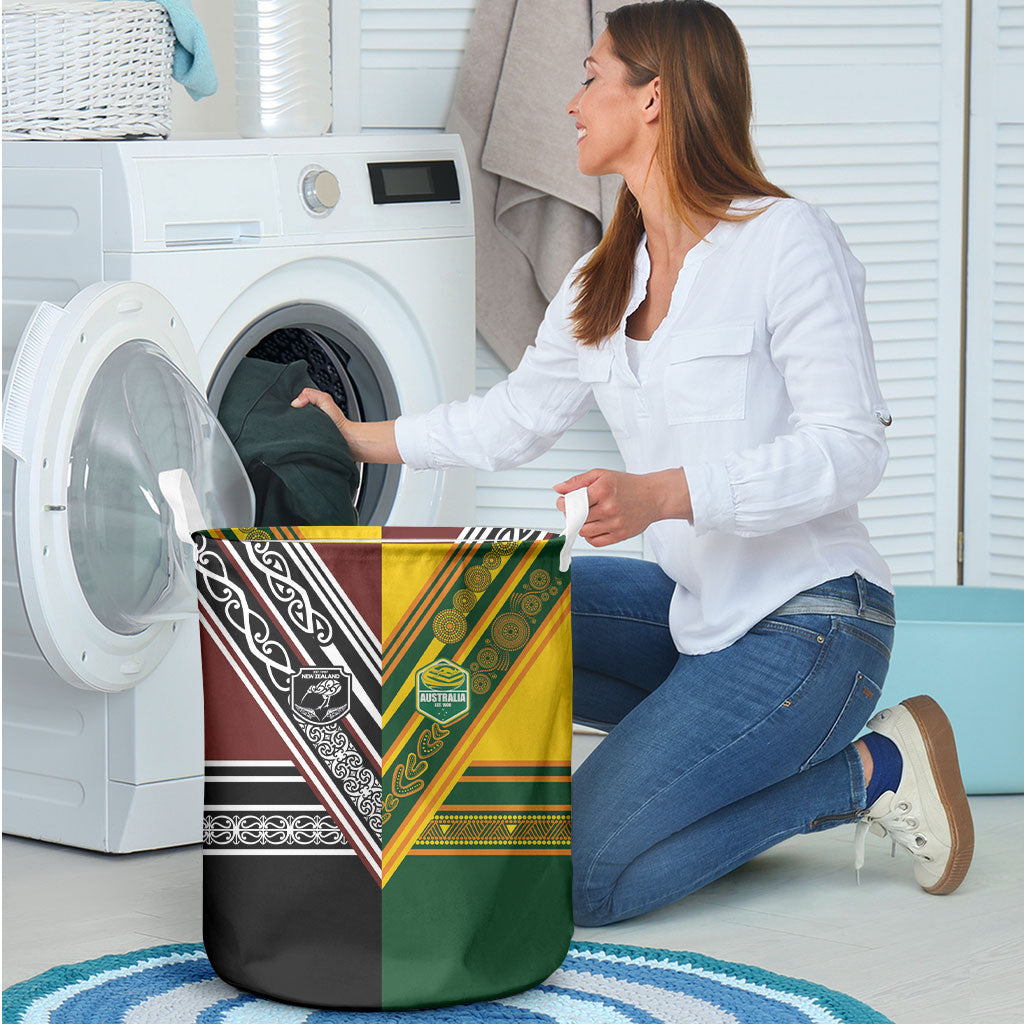 Rugby New Zealand and Australia Laundry Basket Burgundy Koru Geometric with Aboriginal Chevron Sport Style