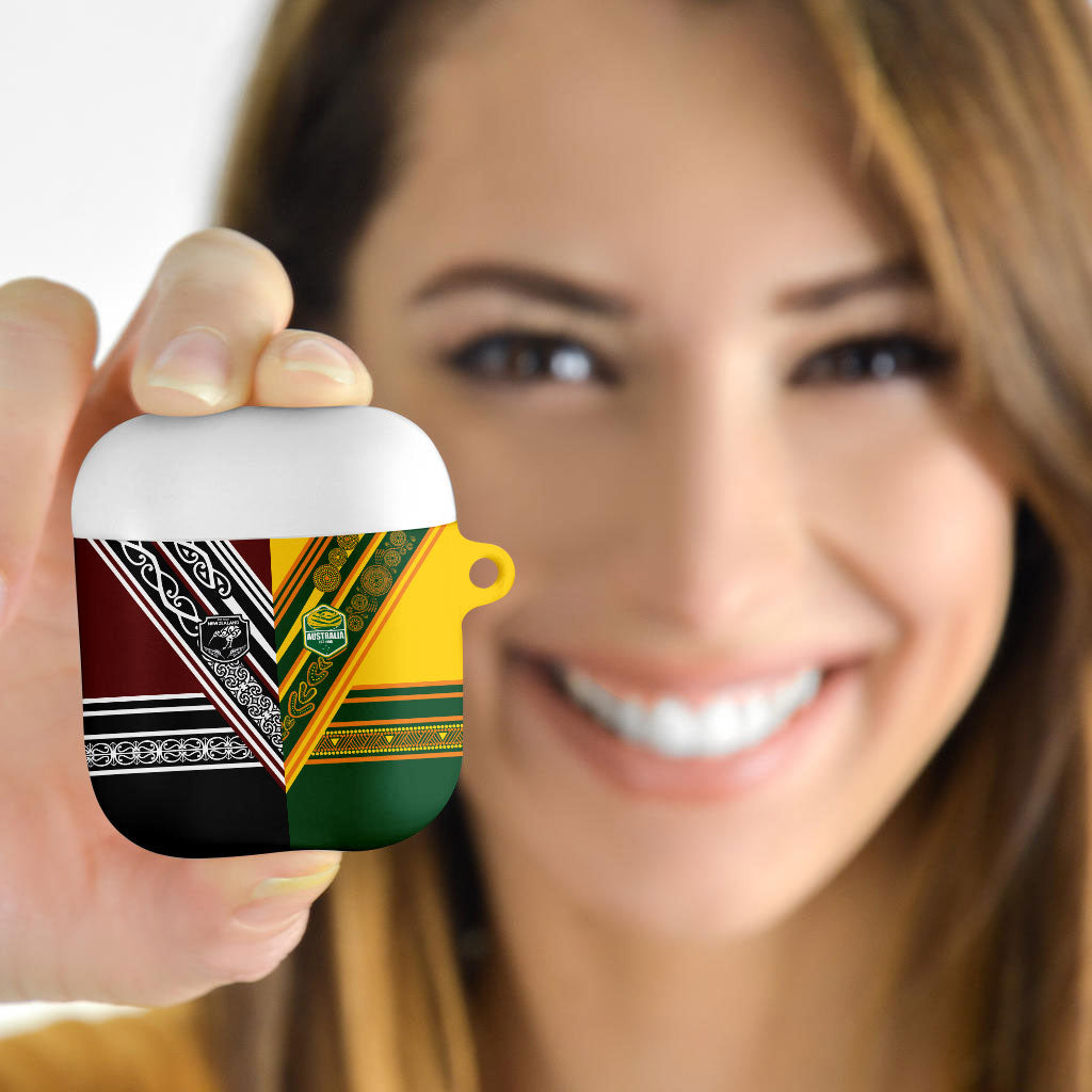 Rugby New Zealand and Australia AirPods Case Burgundy Koru Geometric with Aboriginal Chevron Sport Style