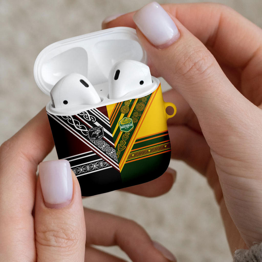 Rugby New Zealand and Australia AirPods Case Burgundy Koru Geometric with Aboriginal Chevron Sport Style