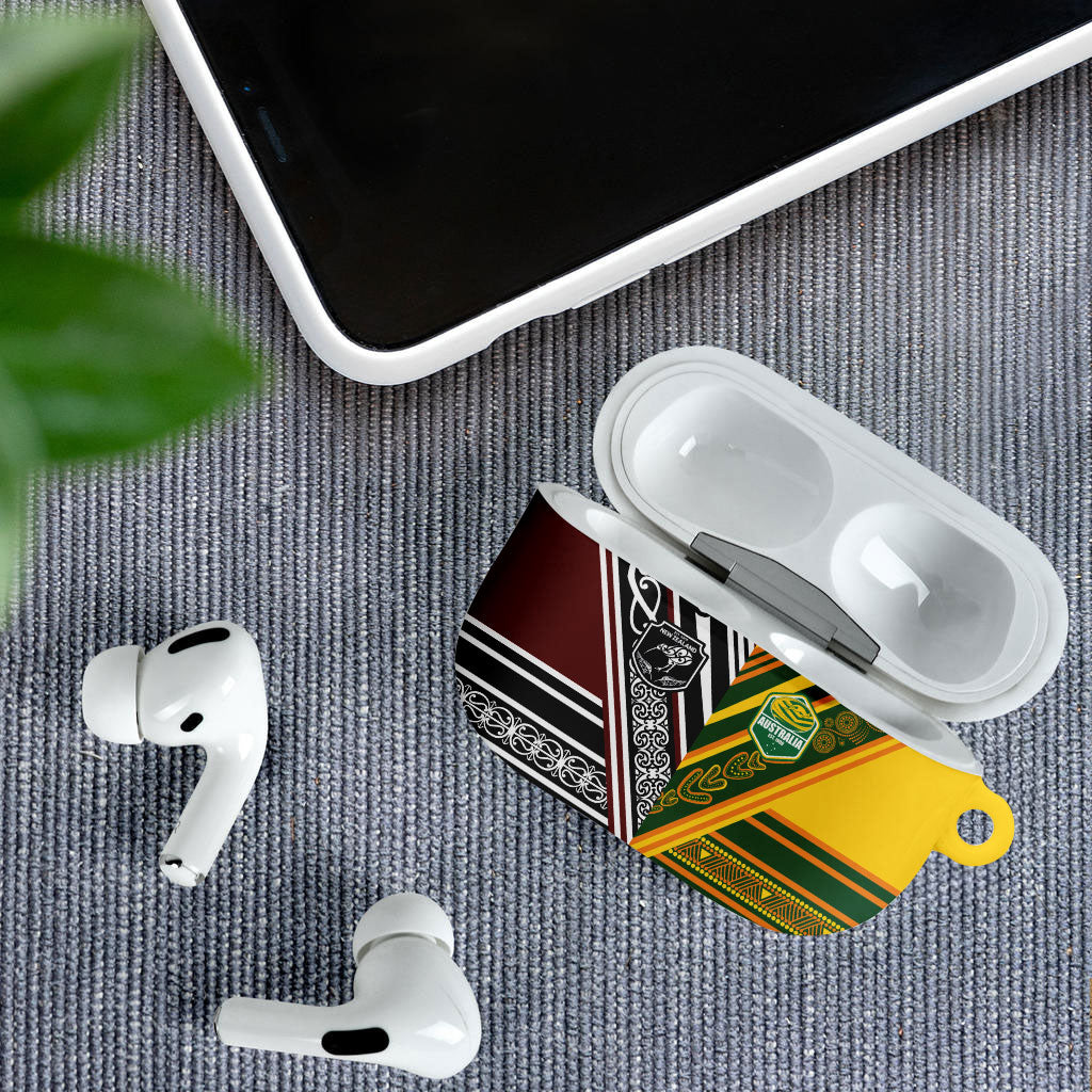Rugby New Zealand and Australia AirPods Case Burgundy Koru Geometric with Aboriginal Chevron Sport Style