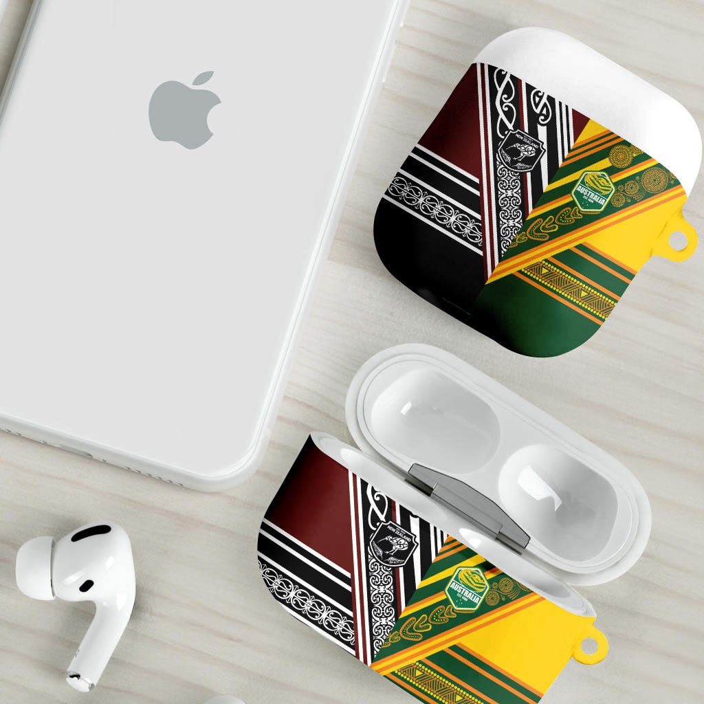 Rugby New Zealand and Australia AirPods Case Burgundy Koru Geometric with Aboriginal Chevron Sport Style