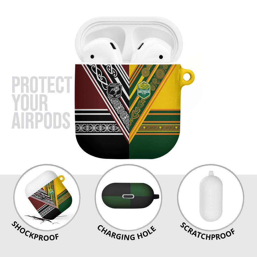 Rugby New Zealand and Australia AirPods Case Burgundy Koru Geometric with Aboriginal Chevron Sport Style