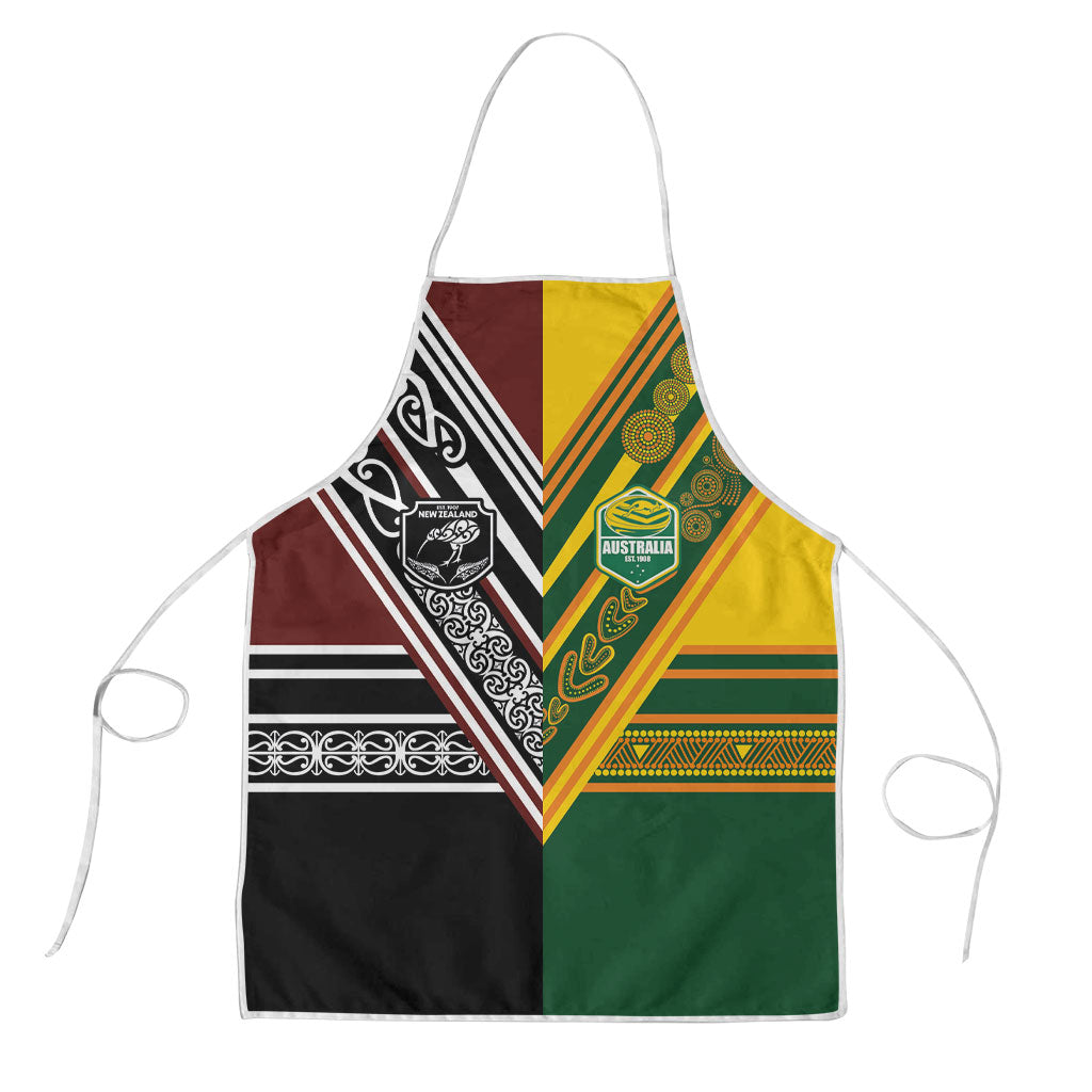 Rugby New Zealand and Australia Apron Burgundy Koru Geometric with Aboriginal Chevron Sport Style