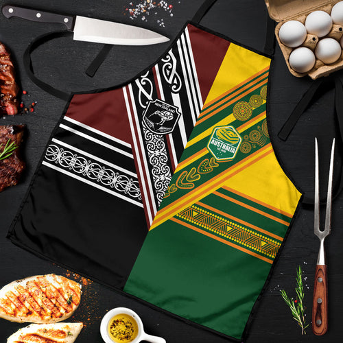 Rugby New Zealand and Australia Apron Burgundy Koru Geometric with Aboriginal Chevron Sport Style