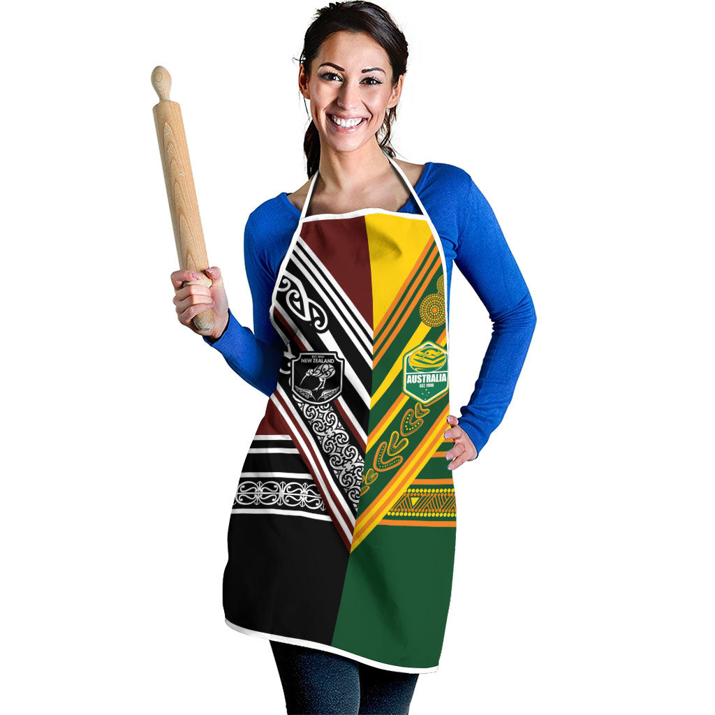 Rugby New Zealand and Australia Apron Burgundy Koru Geometric with Aboriginal Chevron Sport Style