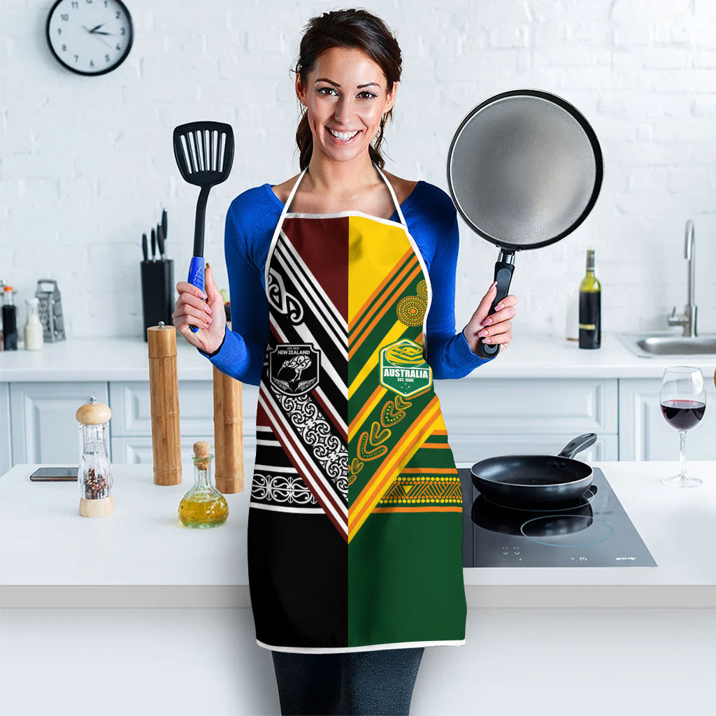Rugby New Zealand and Australia Apron Burgundy Koru Geometric with Aboriginal Chevron Sport Style
