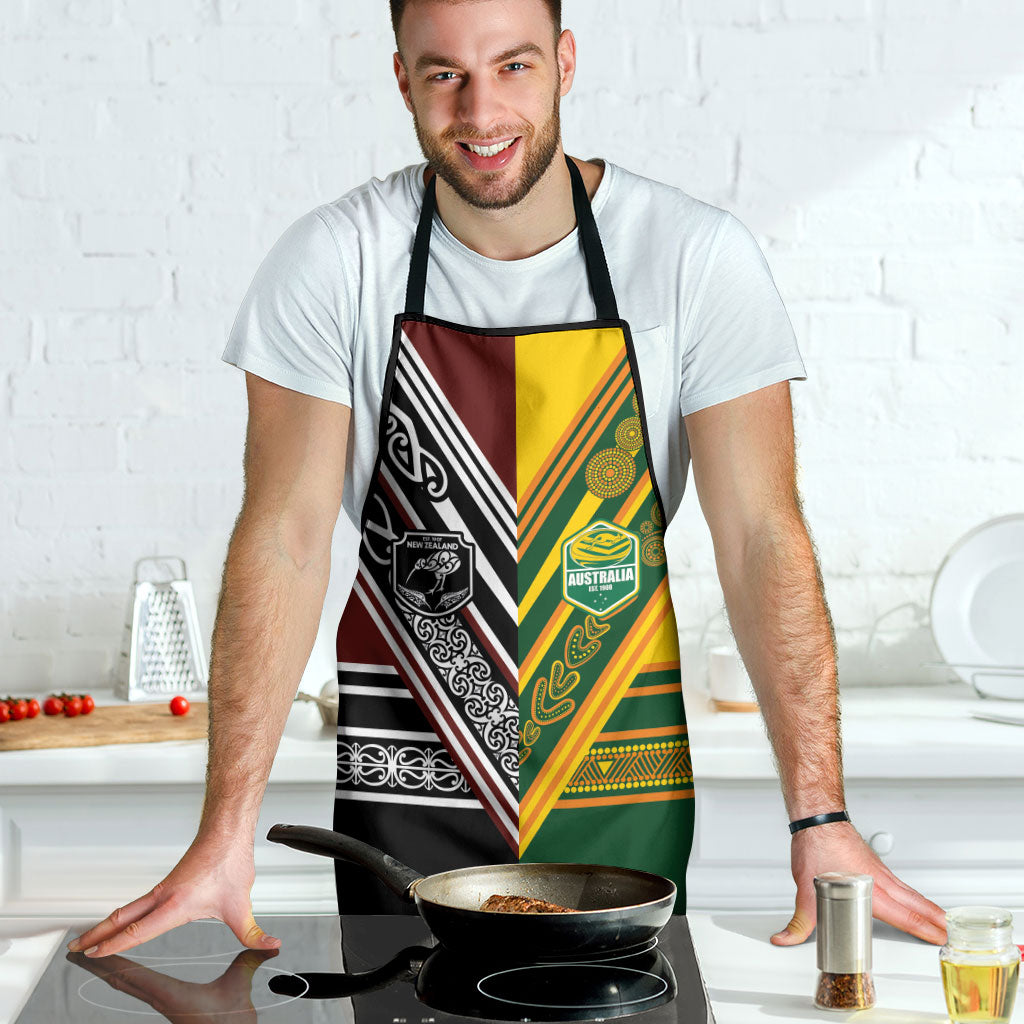 Rugby New Zealand and Australia Apron Burgundy Koru Geometric with Aboriginal Chevron Sport Style